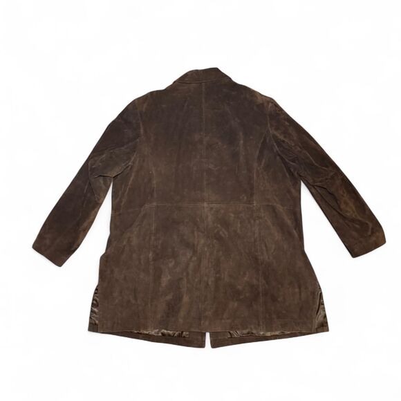 Relativity Women’s 3X Genuine Suede Leather Coat Brown Button Front Lined Plus - Picture 2 of 5
